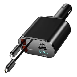 CARGADOR PARA CARRO CON CABLE RETRACTIL