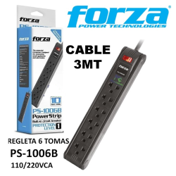 REGLETA FORZA PS-1006B POWER STRIP 110/220V 6 NEMA 10FT CABLE